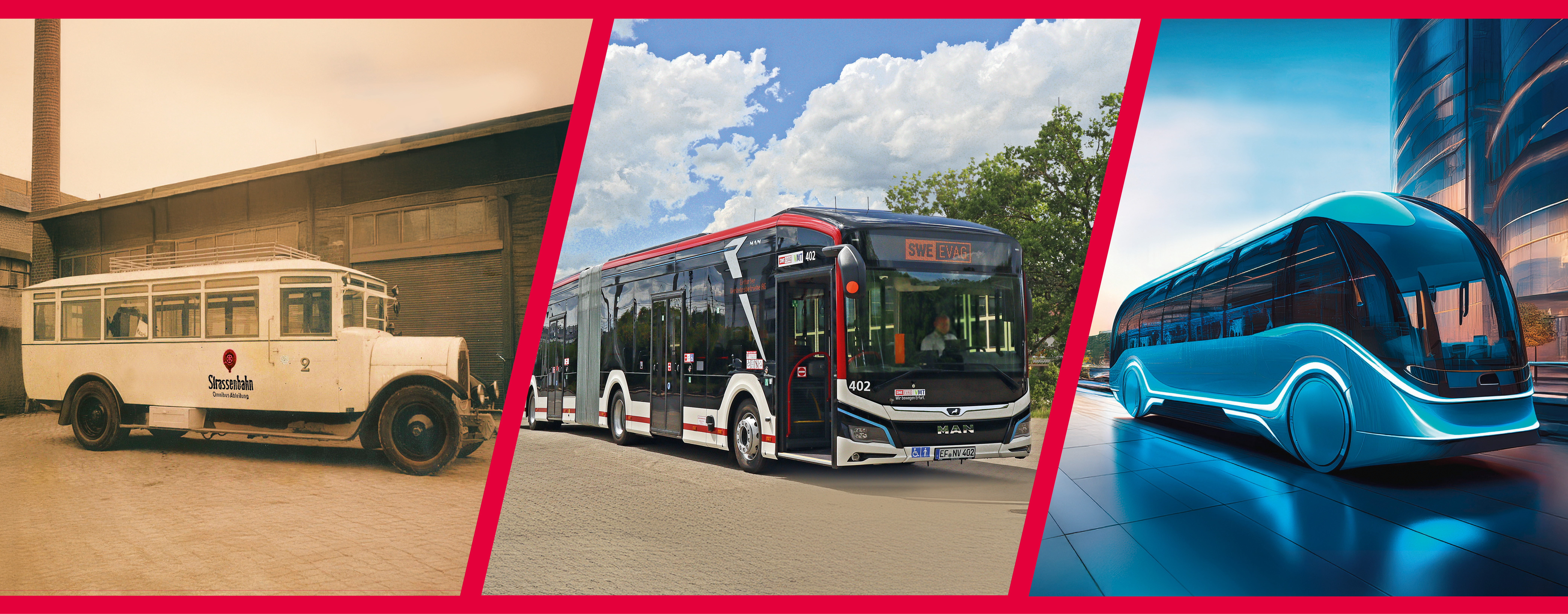 Grafik mit drei Bus-Bildern gestern, heute und morgen.